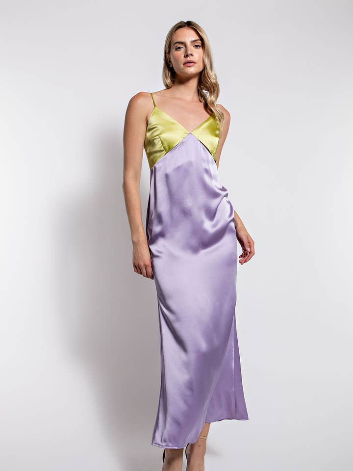 Td2967 Satin Color Block Maxi Dress for wholesale by Edit by Nine
