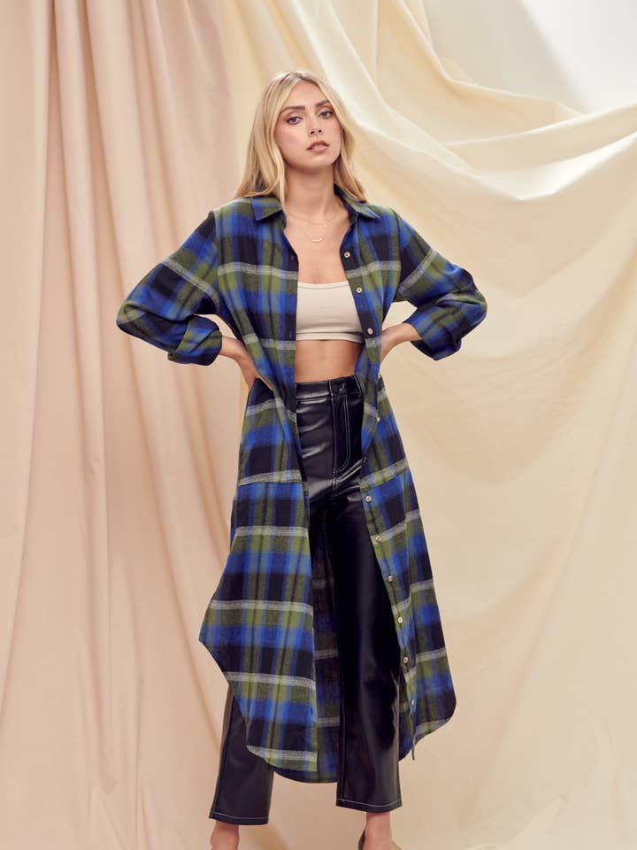 Fore Collection – wholesale Klänning - Dam – LÅNGÄRMAD RUTIG KNAPP NER DELFIN FÅLL KLÄNNING-DI6187FO0