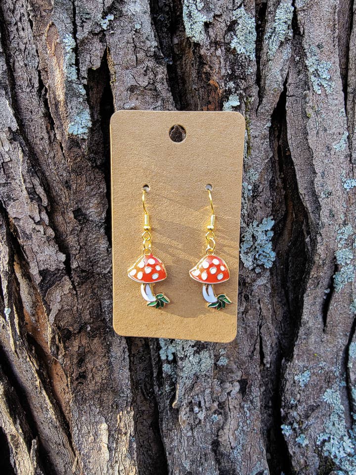 Mushroom in a Patch of Grass Dangle Earrings for wholesale by Loving Appalachia Inc