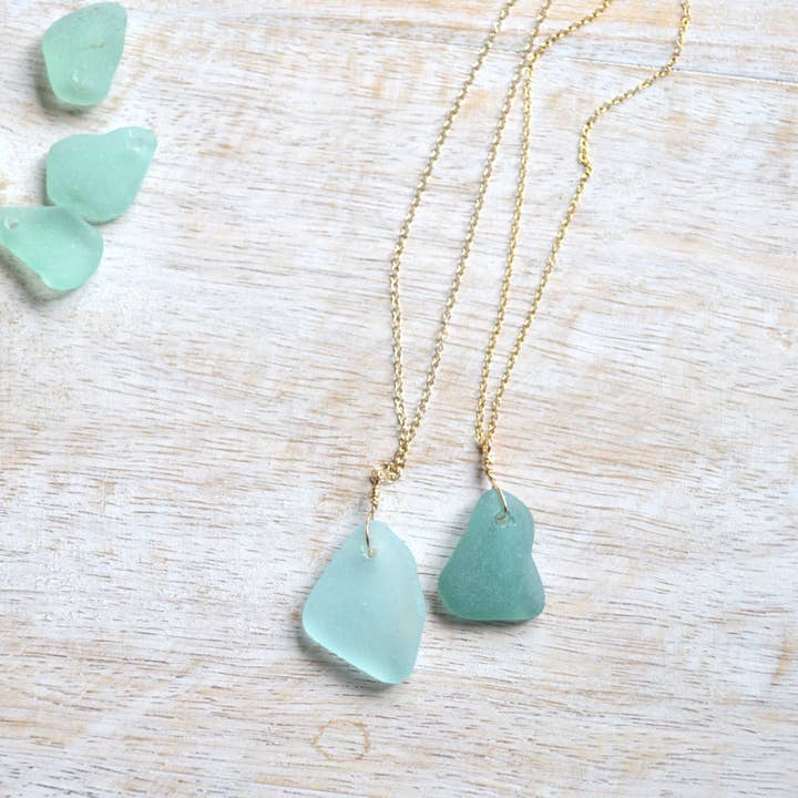 Salty But Sweet - Wholesale Pendant/Charm Necklace - Aqua Sea Glass Pendant