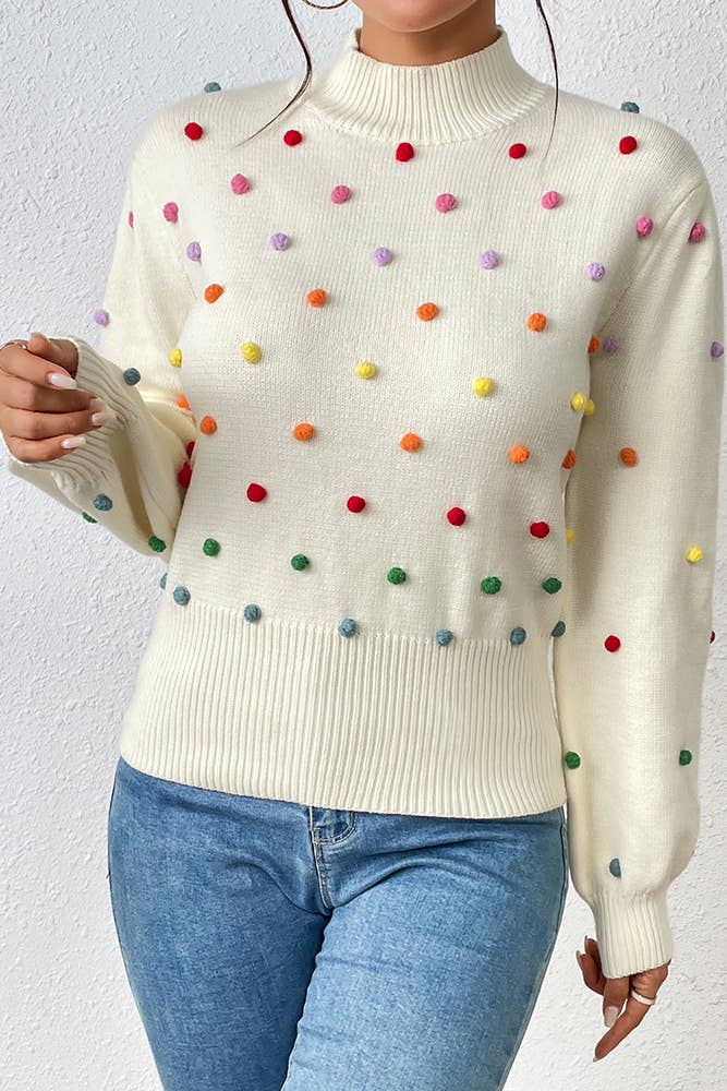 UNISHE - Wholesale Knit Sweater - Women's - Colorful Pom Knit Puff Sweater MY006914