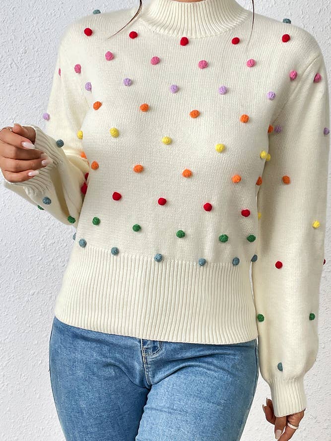 UNISHE - Wholesale Knit Sweater - Women's - Colorful Pom Knit Puff Sweater MY006914