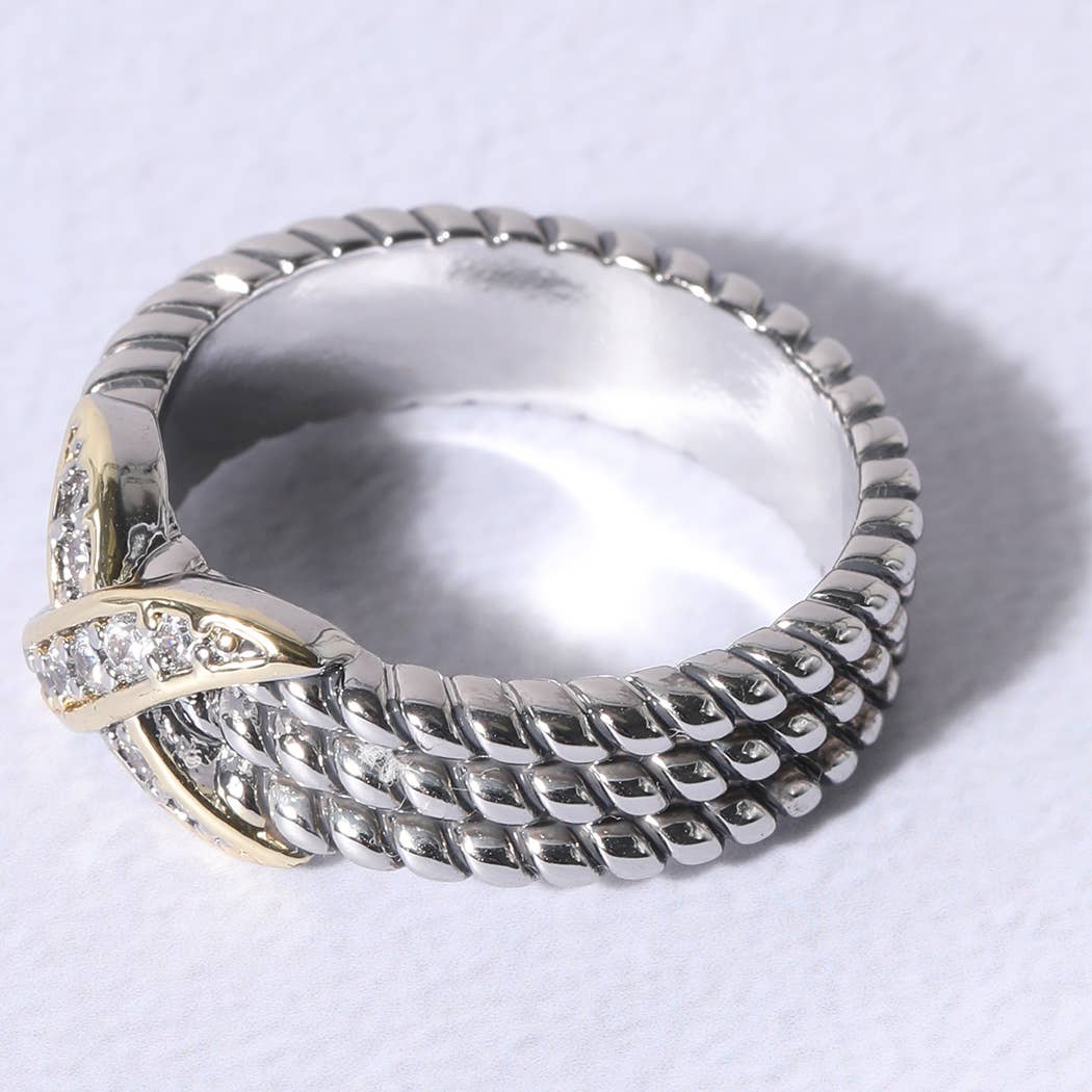 K Anello X Tripe Cable in argento dorato con pietre CZ in vendita all'ingrosso su Faire3
