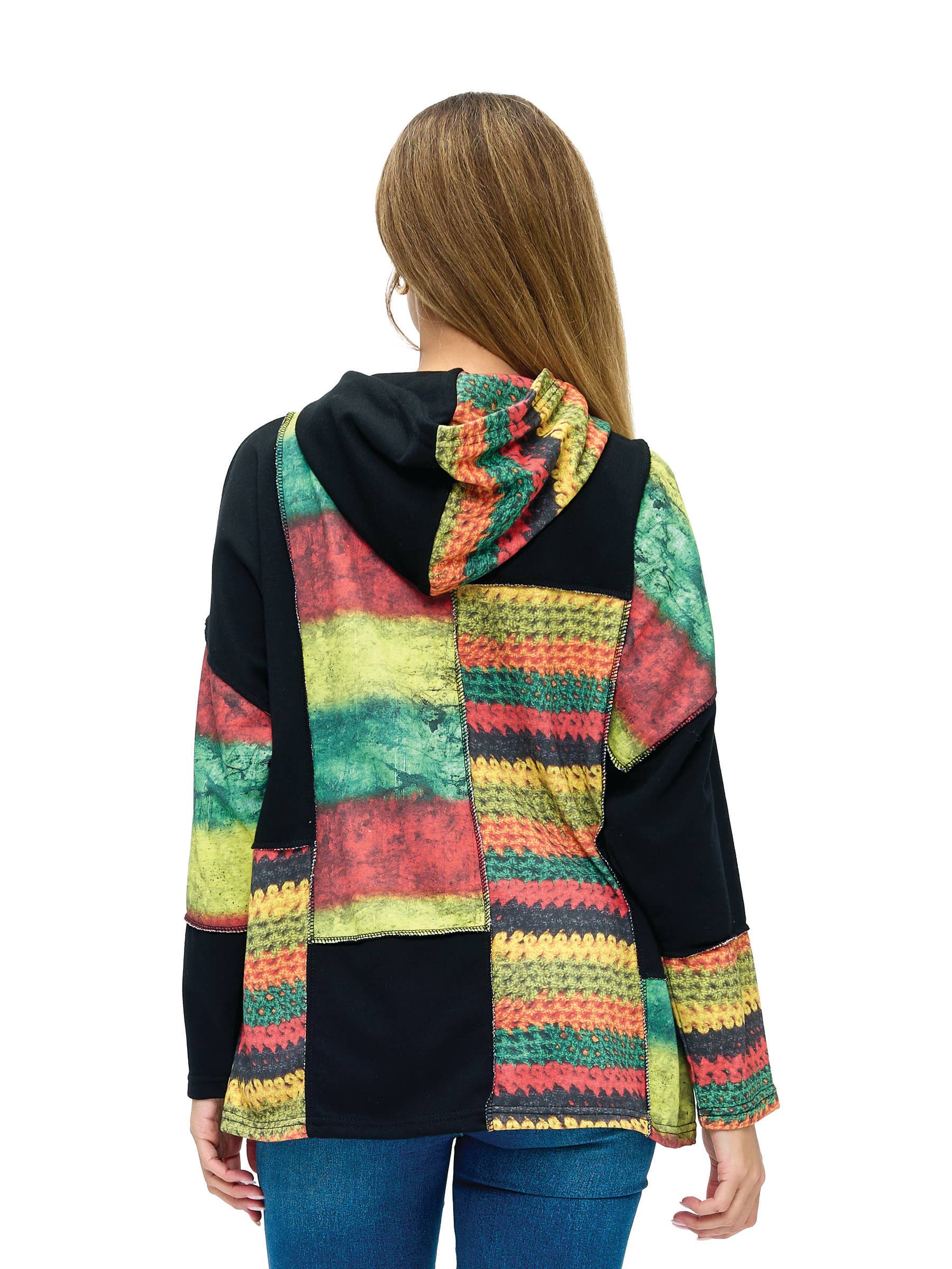 Zip-up Hoodie Patchwork Rasta Colorblock for wholesale on Faire2