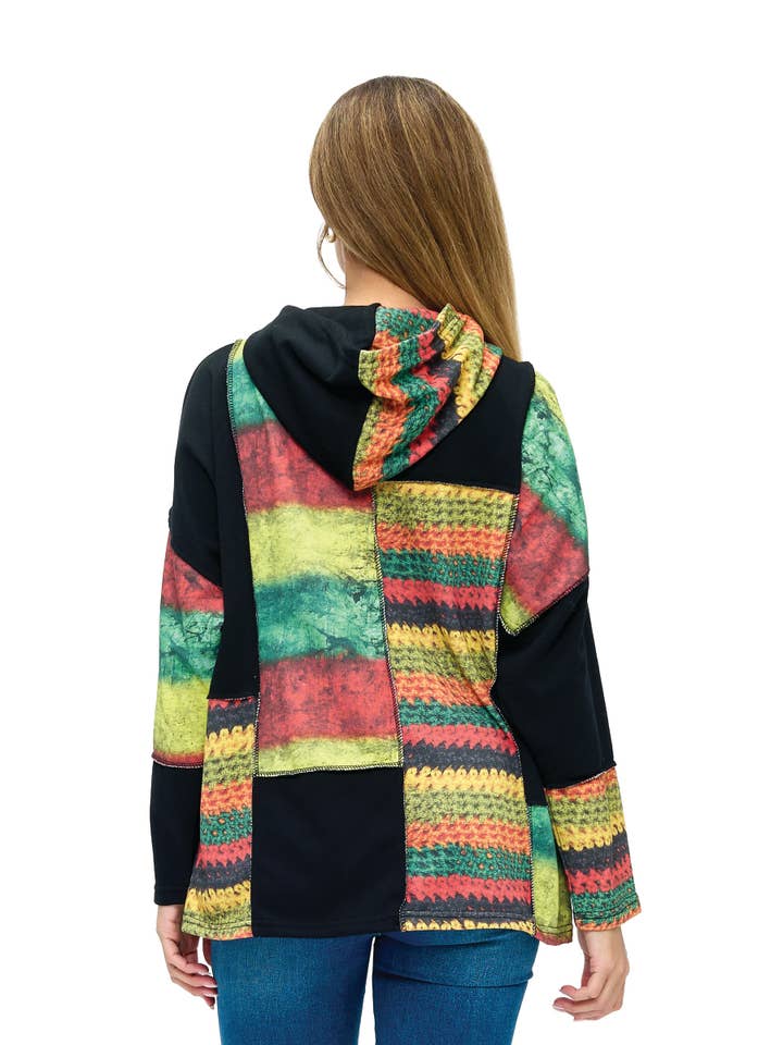 - Rasta Felpa con Cappuccio a Zip Patchwork Rasta a Blocchi di Colore in vendita all'ingrosso su Faire2