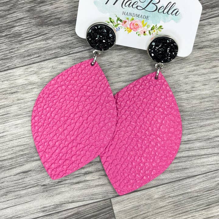 Leather Earrings Stud Drop Pink Barbie for wholesale by Hazel Hill ~MaeBella~