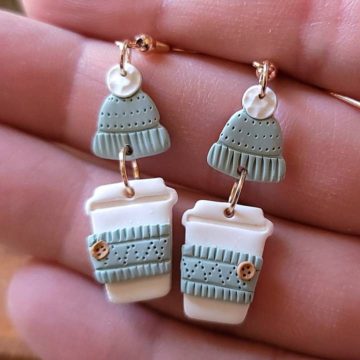 Foxy Method - Wholesale Dangle Earrings - Coffee Cup Earrings, Sweater Weather Sage Green