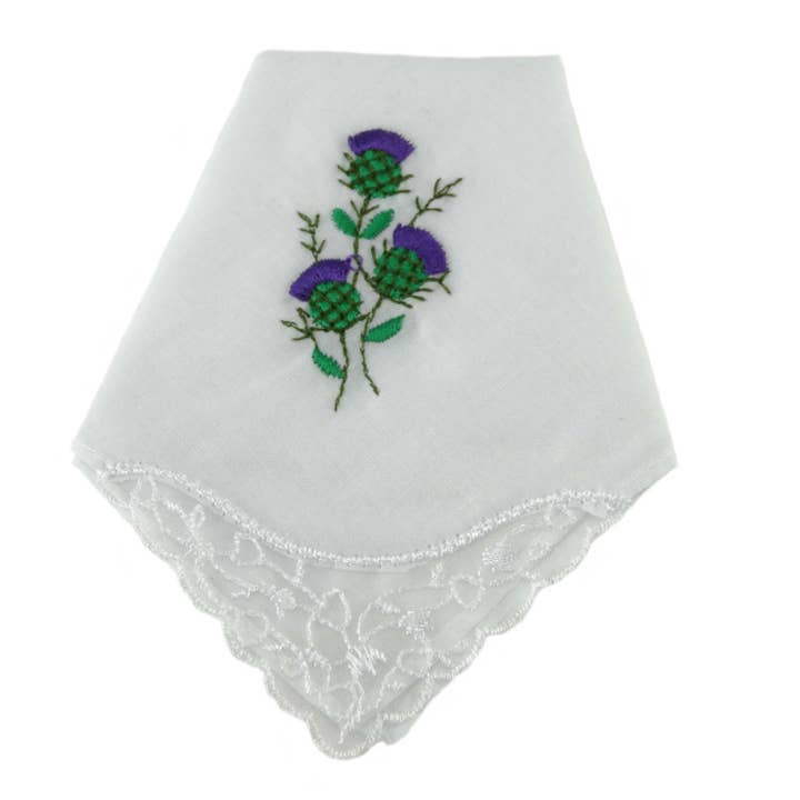 Ladies Handkerchief - Embroidered Thistle for wholesale by Glen Appin Of Scotland