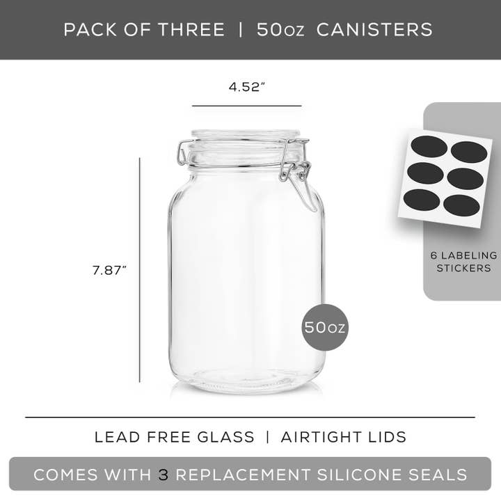 JoyJolt - Wholesale Food Storage Container - Glass Food Storage Jar with Airtight Clamp Lids - Set of 3