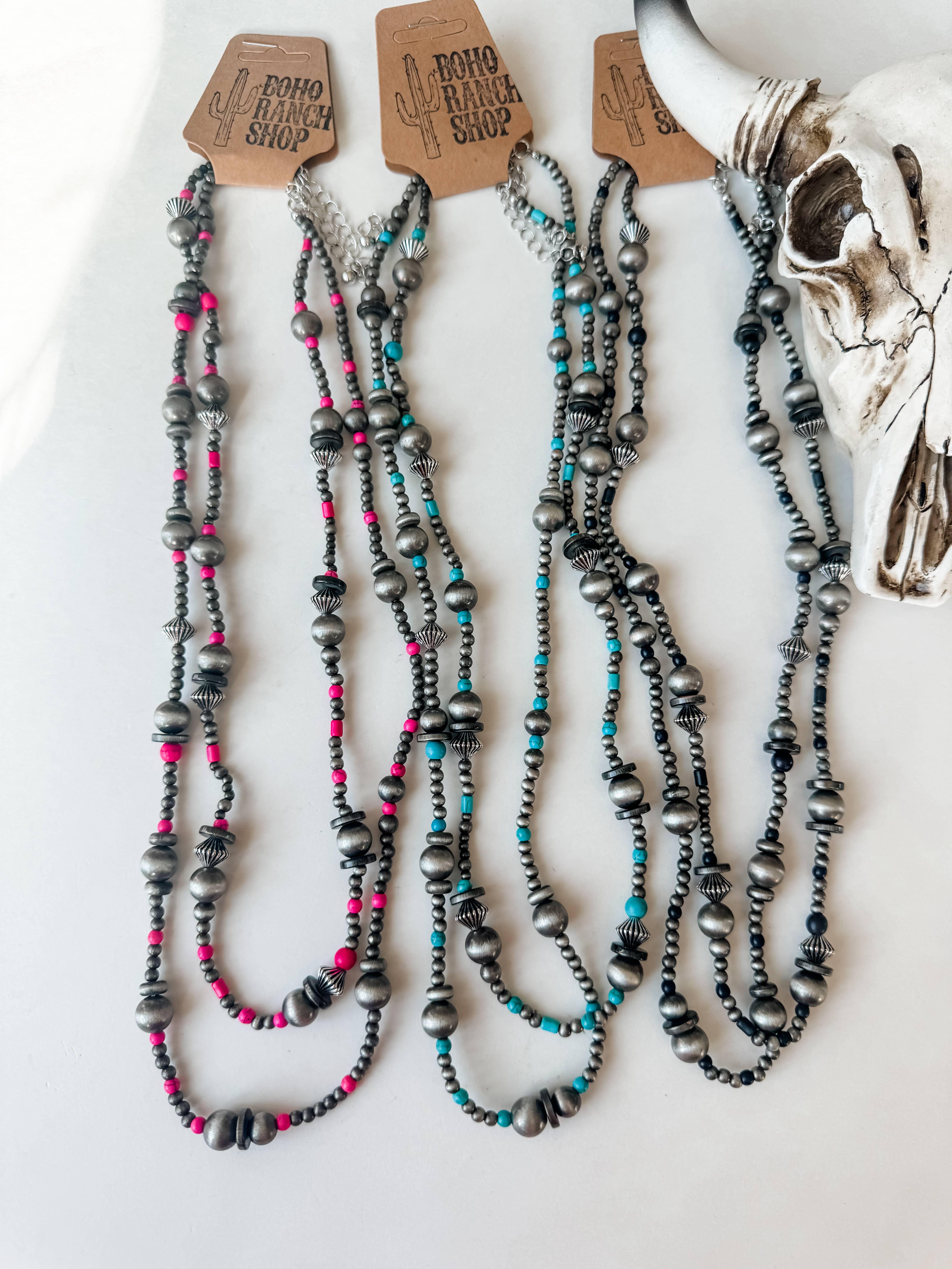 Boho Ranch Shop - Venta al por mayor Collares de cuentas/perlas - Collar de perlas y cuentas estilo navajo de 2 capas4