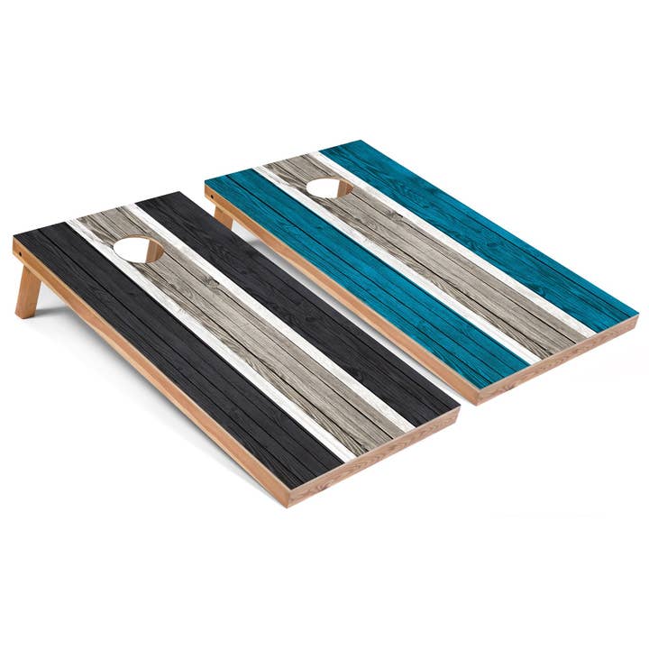 Ensemble Cornhole à rayures gris foncé et turquoise pour la vente par Skip's Garage