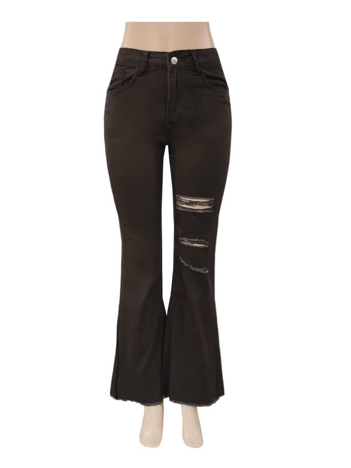 brown High rise ripped flared jeans for wholesale on Faire