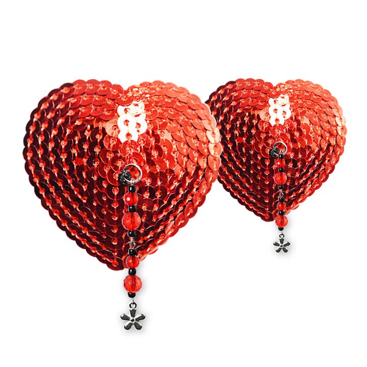 Nipple Covers Sequin Heart Red - Flower Charm for wholesale by Bijoux De Nip