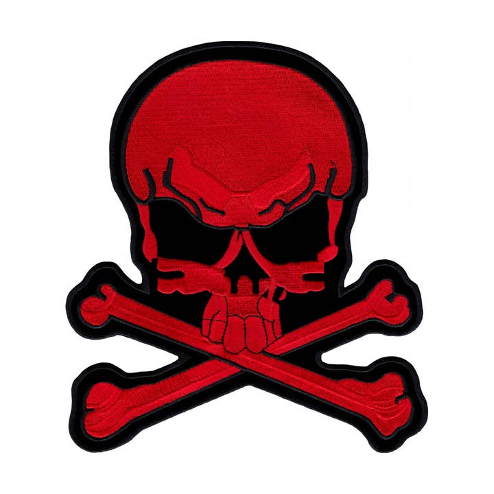 Square Deal Recordings & Supplies - Wholesale Patch - Back Patch - Skull - Red With Crossbones - 8.5"