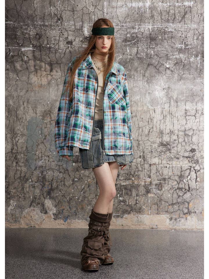 Verde Camicia a Quadri Urbana Distressed – Stile da Strada Senza Sforzo in vendita all'ingrosso su Faire