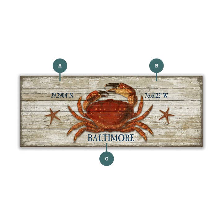 Dungeness Crab Latitude - Wood & Metal Wall Art for wholesale by Old Wood Signs