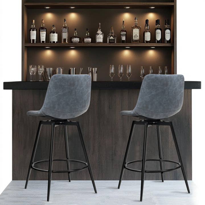 39F Inc. - Wholesale Stool - 25.7in Modern Bar Stool w/ Swivel & Backrest (Grey/Brown)