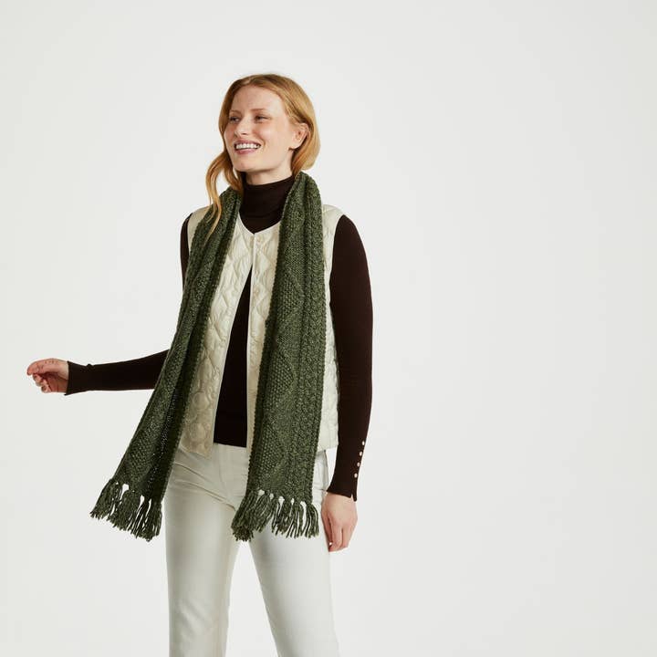 Aran Woollen Mills - Vente Écharpe – femme - Écharpe Kinard Aran - Vert0