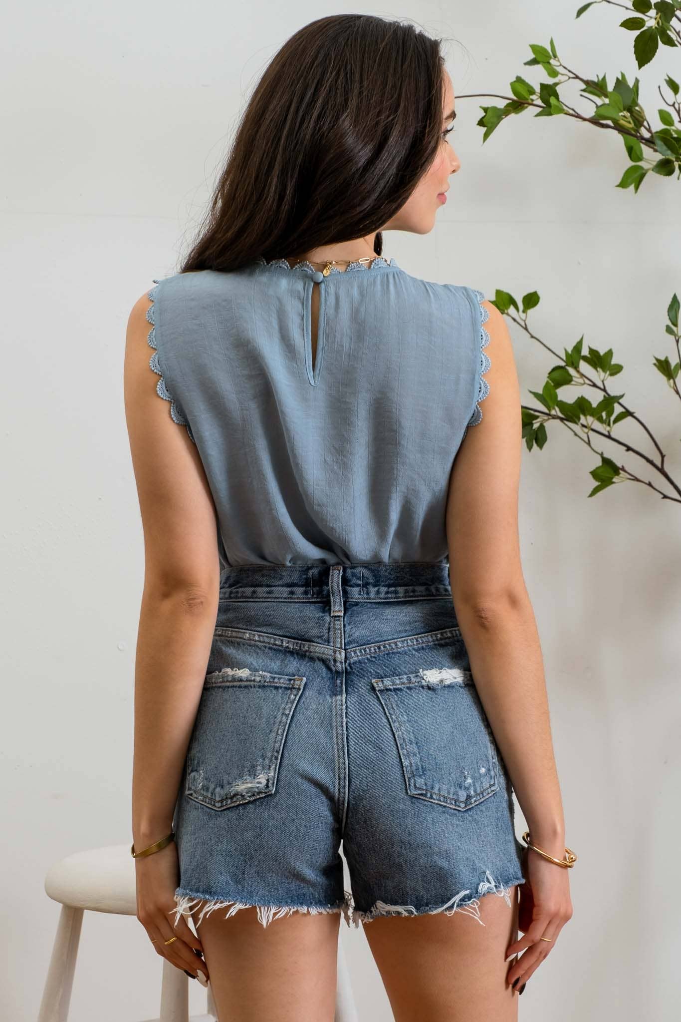 Blu Pepper - Wholesale Blouse - Women's - SLEEVELESS LACE EDGE WOVEN TOP7