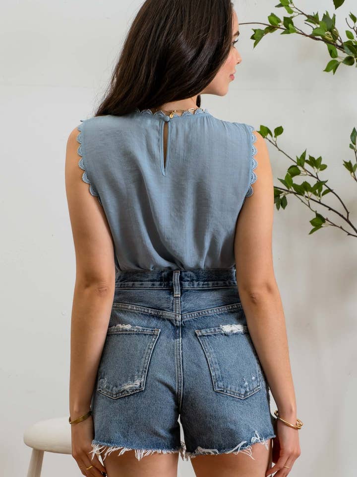 Blu Pepper - Wholesale Blouse - Women's - SLEEVELESS LACE EDGE WOVEN TOP7