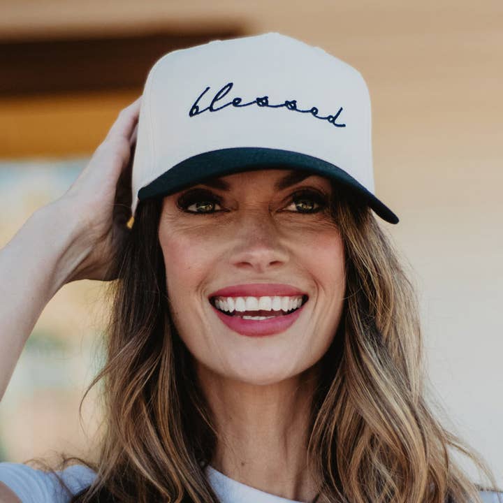 Katydid - Wholesale Trucker Hat - Women's - Blessed (Cursive) Wholesale Two-Toned Vintage Hat