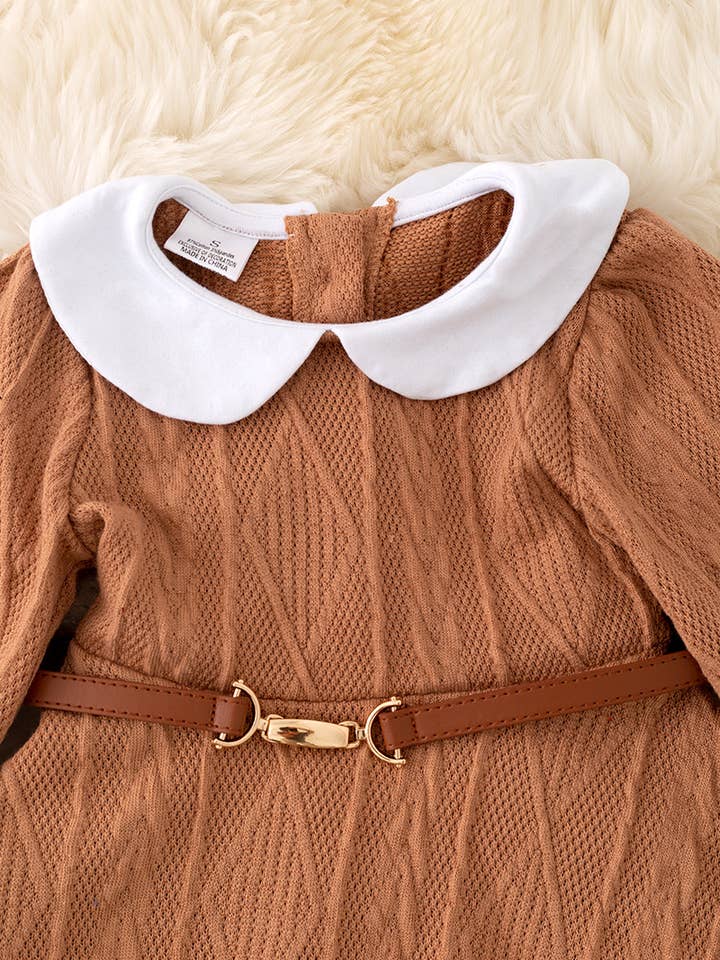 Kids Charm Online - Wholesale Dress - Baby - Camel flare elegant dress w/belt. DRG42145 Jean1