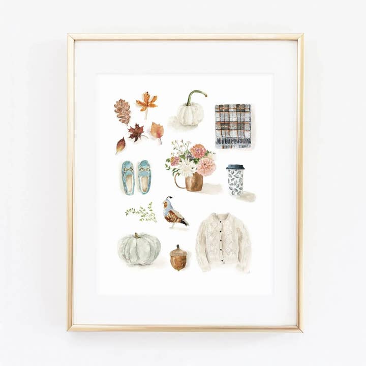 stampa d'arte murale ad acquerello collezione autunnale per la vendita all'ingrosso da parte di emily lex studio