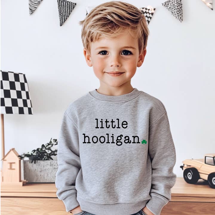 Girls and Boys St. Patrick's Day Sweatshirt, Little Hooligan for wholesale by Bump & Beyond Designs