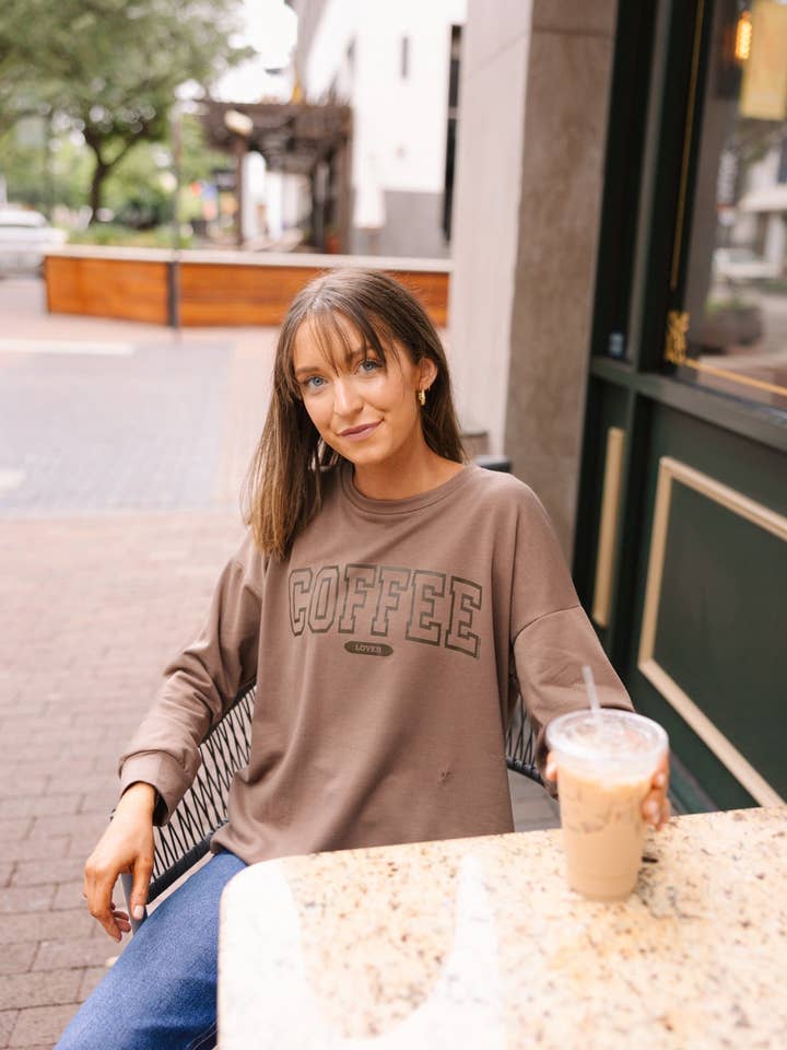 Coffee Lover on Light Weight Sweatshirt, Mocha for wholesale by GRACE+EMMA by Southern Grace