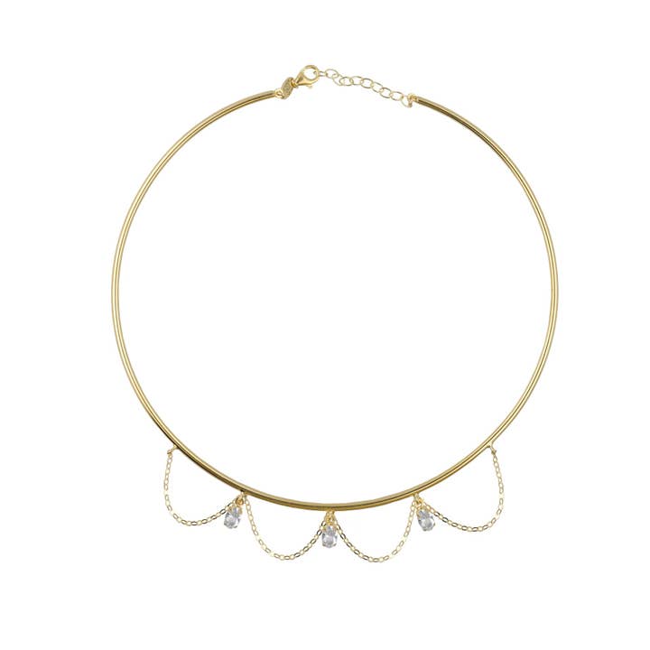 Choker kæder Godmorgen med krystal i sølv for engroshandel hos Victoria Cruz