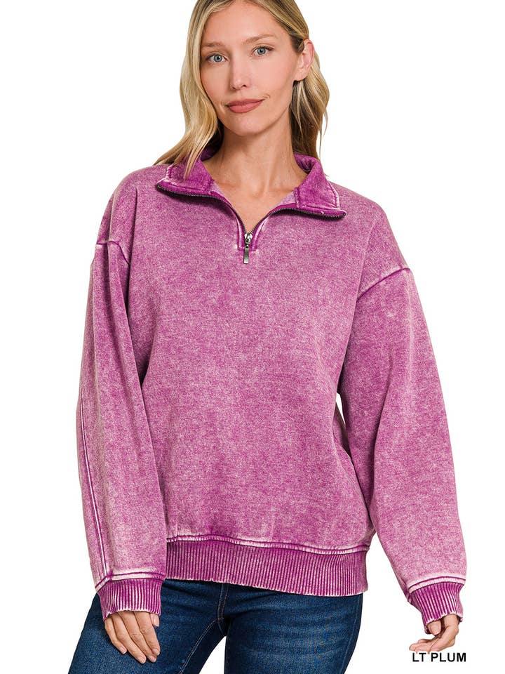 42POPS - Wholesale Sweatshirt - Women's - ,..0810 Acid Wash Fleece Half Zip Pullover SI-267483