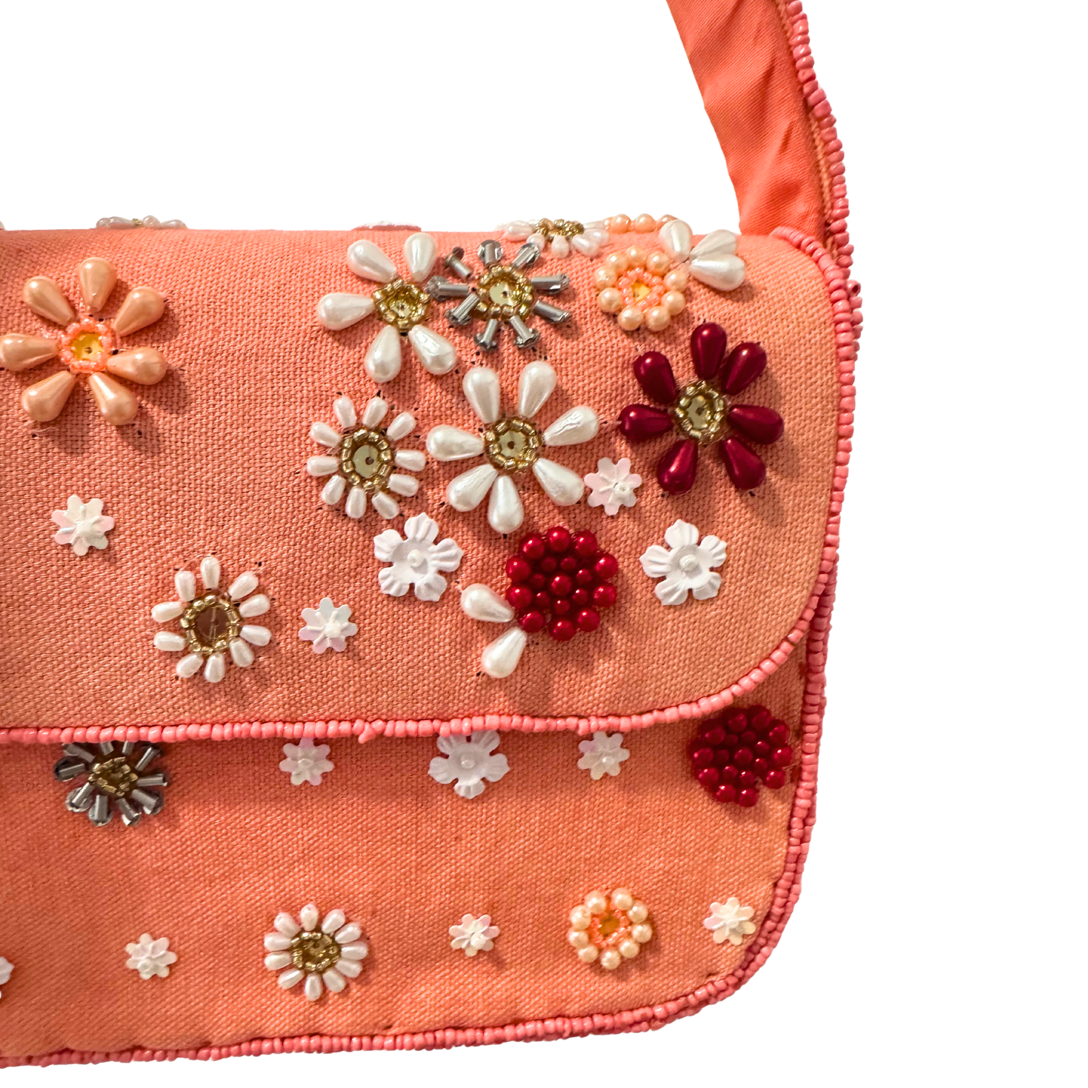 VANI TRAPANI - Wholesale Shoulder Bag - Women's - Peach Beaded Shoulder Bag – Handmade Floral Summer Purse4