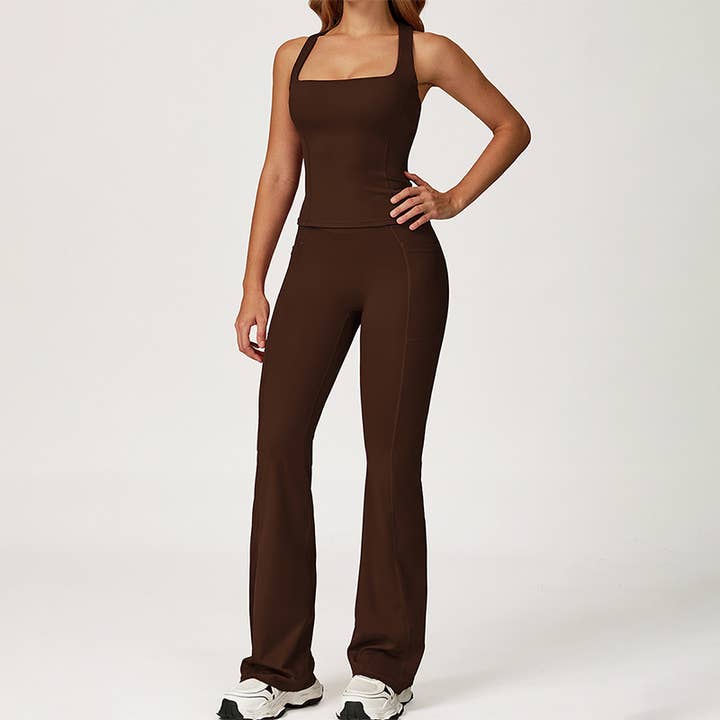 WONDERXFANS - Wholesale Activewear set – Women′s - THIN STRAPS TANK TOP + Slim-fit athletic flare pants 2-PIECE9