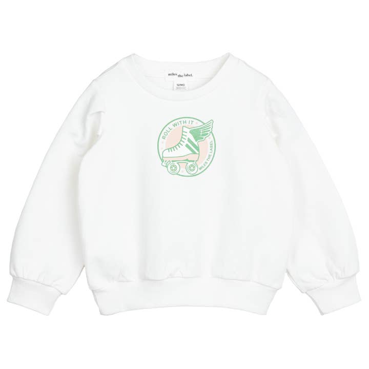 "Roll With It" Art on Off-White Girls' Baby Sweatshirt for wholesale by Miles the Label