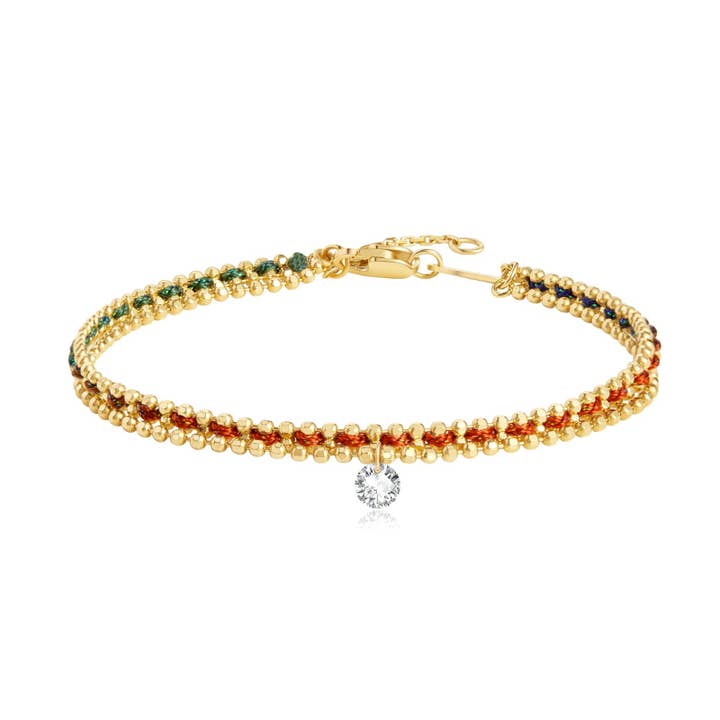 Bracelet en corde tissée avec diamant flottant et diamant fantaisie simple. pour la vente par LTM Jewels