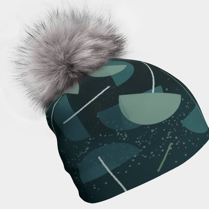 Umbrella Teal Beanie With Interchangeable Gray Pompom for wholesale by Lalita's Art Shop