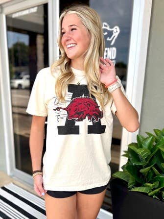 Southern Trend Clothing - Arkansas Razorbacks - Wholesale Screen Printed T-Shirt - Women's - Red & Black 1964 Hog0
