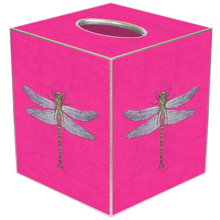 Marye-Kelley - Wholesale Tissue Box - Dragonfly on Fuchsia Linen