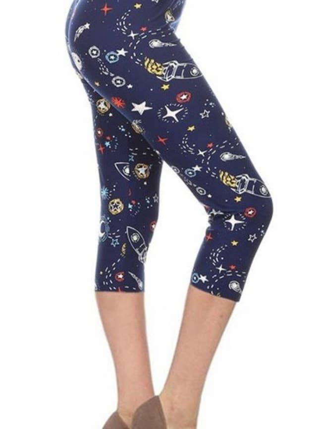 Outer Space Rockets Planets Leggings im CAPRI-Stil, Einheitsgröße für den Großhandel von Love 4 Leggings