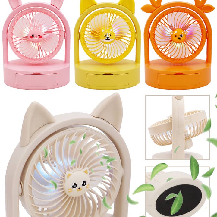 Cap Zone - Wholesale Handheld Electric Fan - Animal Ear LED Light-Up Drawer Desk Tabletop Fan0