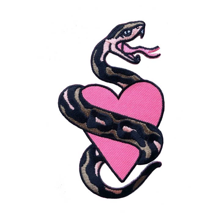 Snake Heart Tattoo Embroidered Patch for wholesale by Cousins Collective