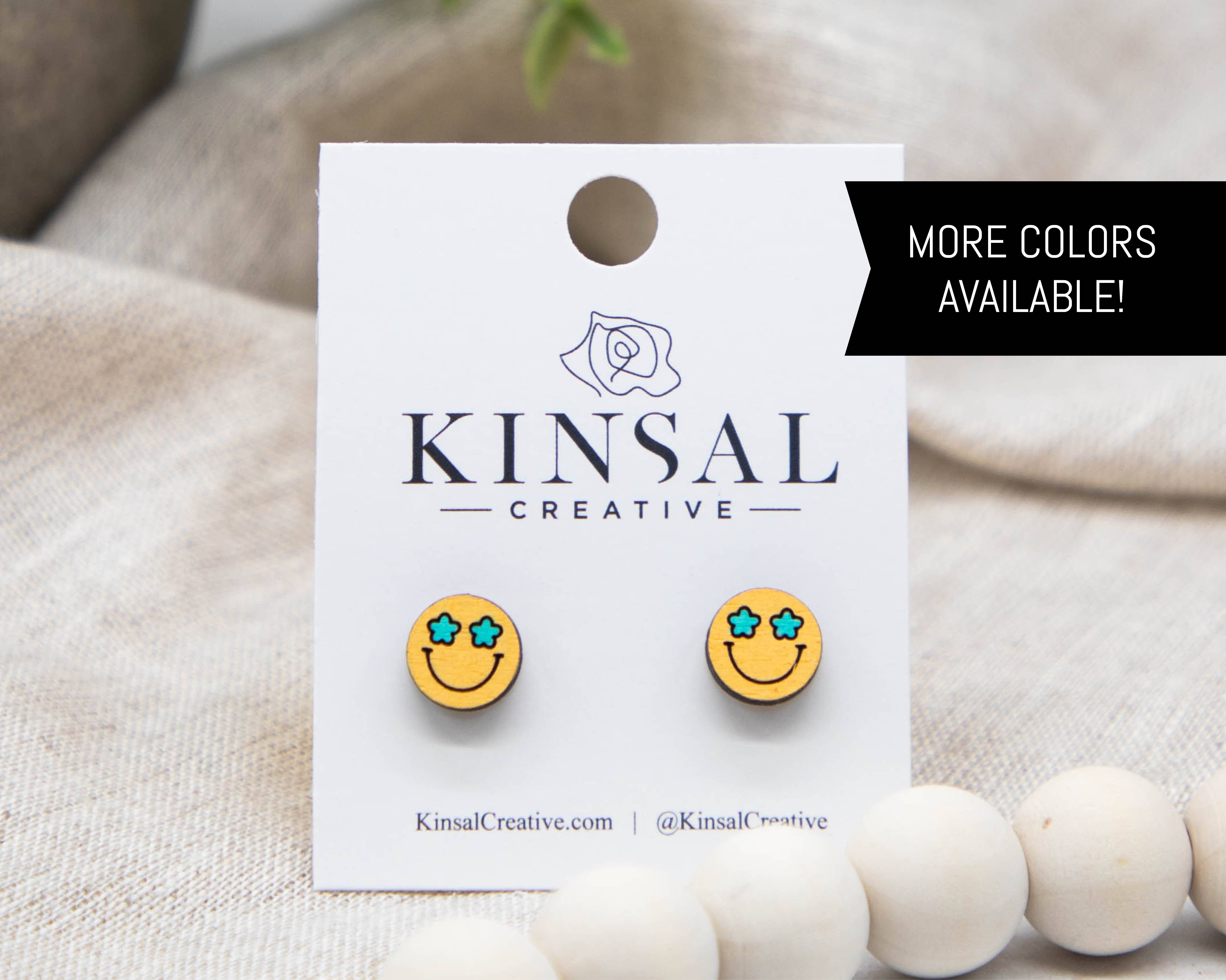 Kinsal Creative - Wholesale Stud/Post Earrings - Easter Happy Face Wood Stud Earrings4