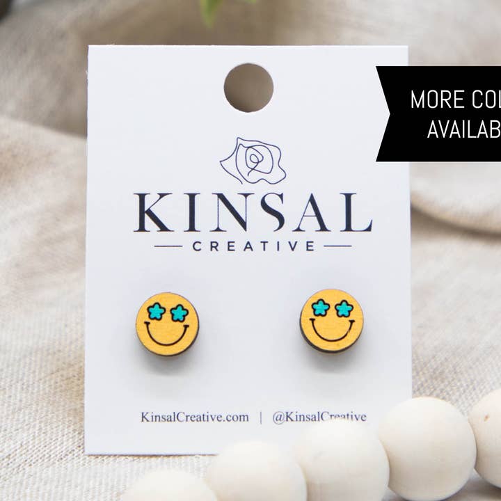 Kinsal Creative - Wholesale Stud/Post Earrings - Easter Happy Face Wood Stud Earrings4
