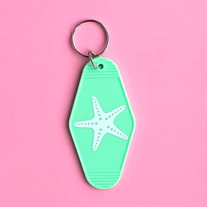 Motel Key Tag Fob Starfish Costal Sea Foam Keychain for wholesale by iconic mi