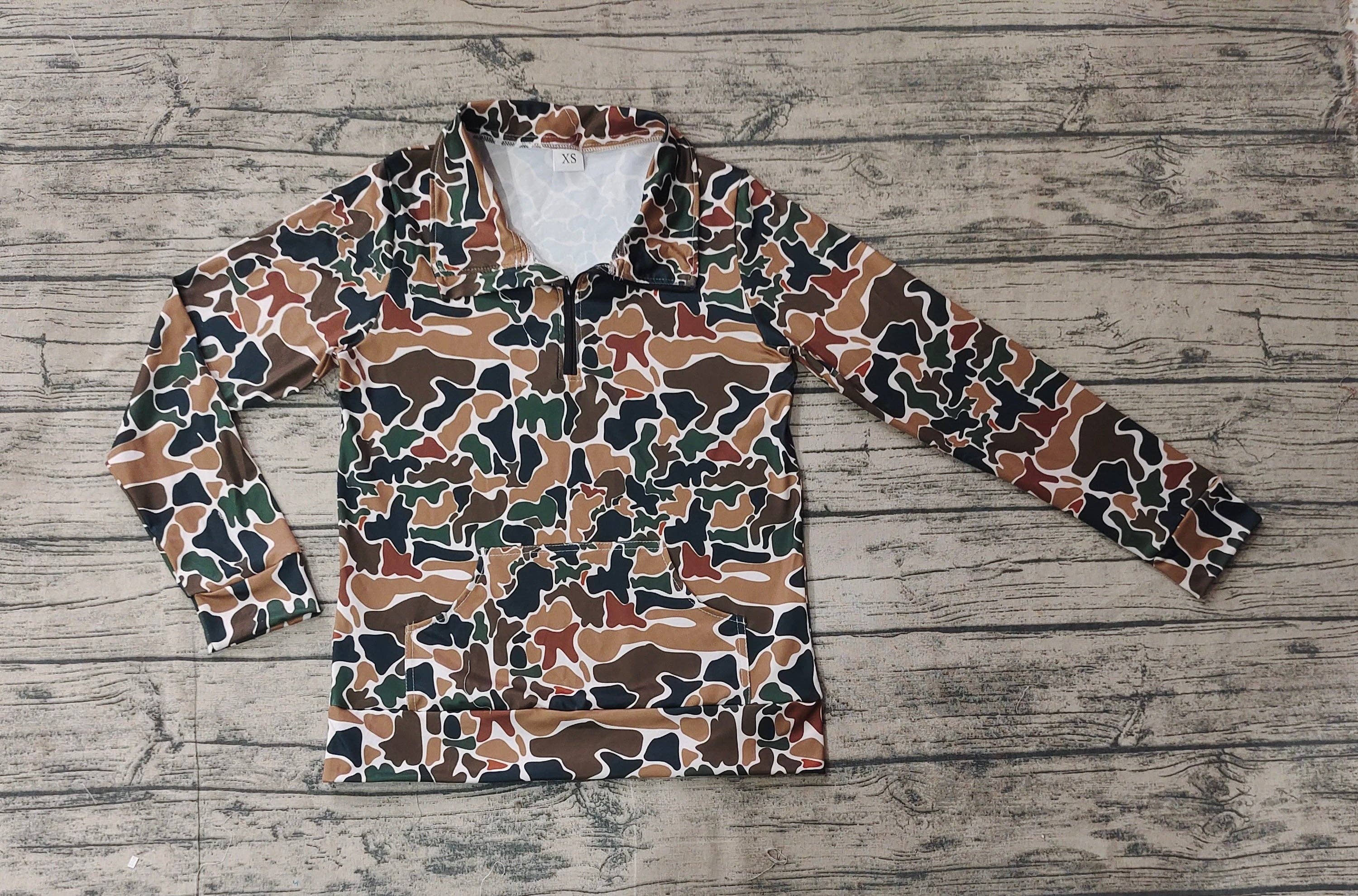 Aier Wholesale - Wholesale Sweatshirt - Women's - Adult Women Dark Brown Camo Long Sleeve Tee Shirts Zip Pullovers Tops1