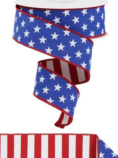 1.5" x 10yd Stars/Stripes Fused Back for wholesale by Amber Marie & Company