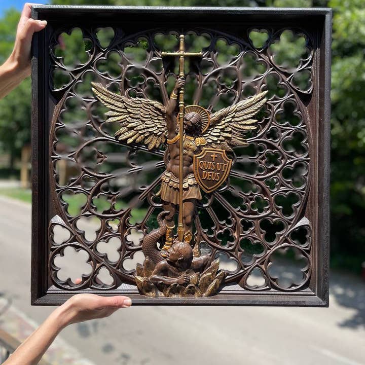 KozakWorkshop – Engroshandel 3D-vægkunst – Ærkeenglen Michael kristen håndlavet dekoration personlig gave5