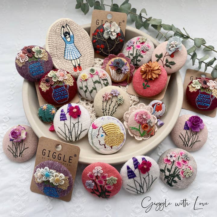 Giggle with Love - Wholesale Brooch - Floral Embroidery Brooch Pin| Handmade Girl Embroidered Pin |Party Coat Jacket Brooch Pin| Small Floral Scarf Pin|3d Flower Brooch Pins4