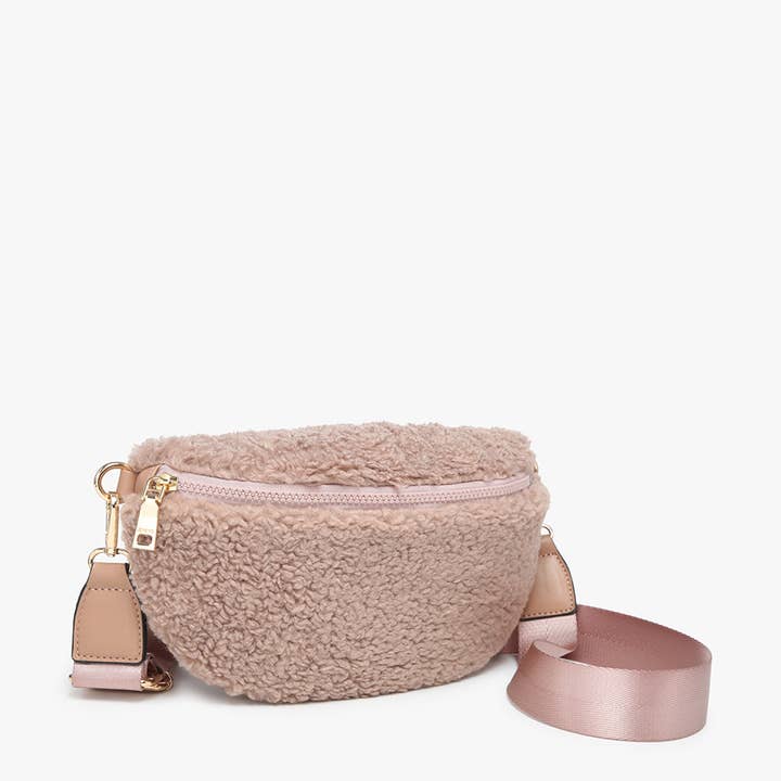 Brown M2403 Jesslyn Sherpa Belt Bag w/ Guitar Strap for wholesale on Faire1