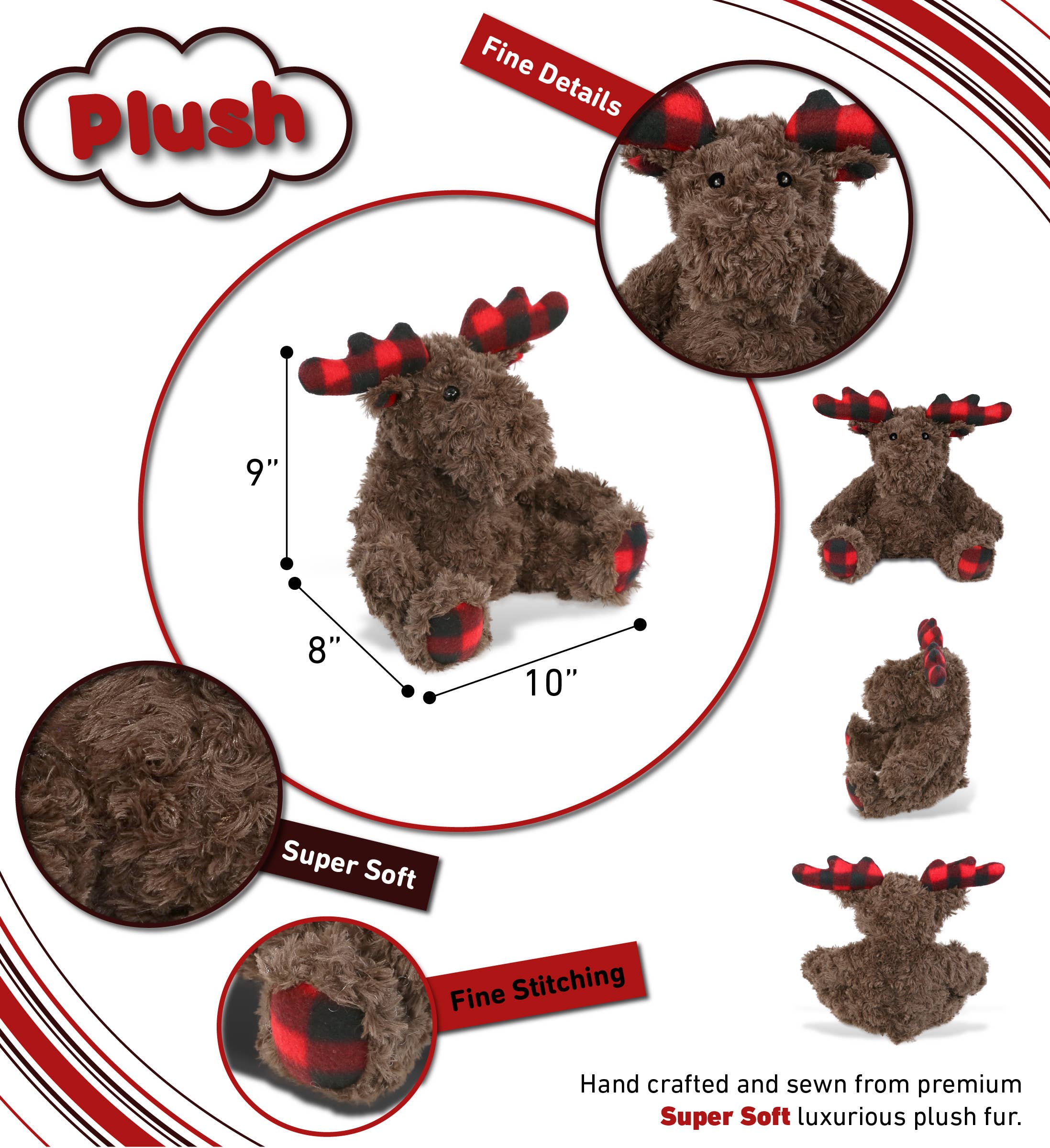 Cota Global - Wholesale Stuffed/Plush Toy - Kids & Baby - Super Soft Plush - Plaid Curly Moose2